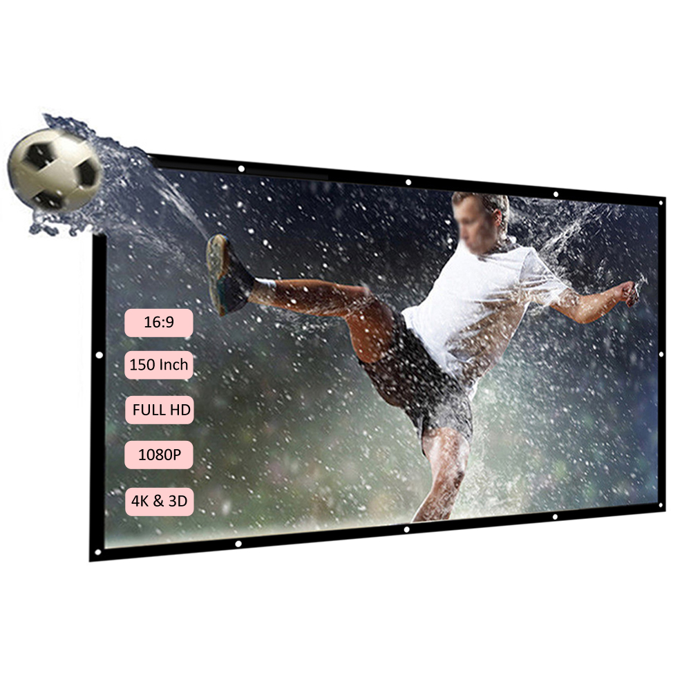 60-150 Inch Portable Projector Screen HD 16:9 White Diagonal Video Projection Screen Foldable Wall Mounted Home