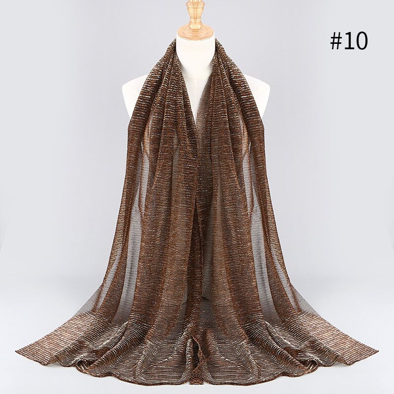 Largo pañuelo islámico para la cabeza para mujer, hiyab musulmán de 75x180cm, a la , con brillo arrugado, chales lisos: 10