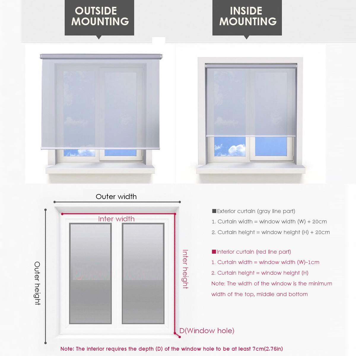 Blackout Window Roller Full Shades Blind Office Home Privacy Curtain Blackout Roller Shade Manual Pull Beads Curtains Grey/White