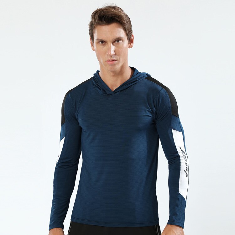 Männer Sport Pullover Mit Kapuze Lange Hülse T-shirt Dünne Schnell trocknend Atmungsaktiv Hohe Stretch Fitness Kleidung: M / Blue