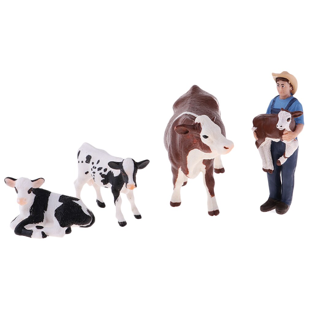 Realistic Happy Animal Cows Pigs With Farmers Home Photo Props Pretend Play