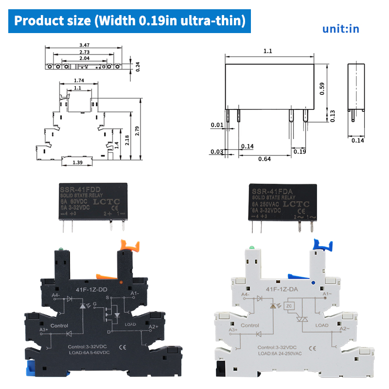Lctc 10 stk. tyndt relæ ssr berøringsfri din-skinne terminal solid state relæmodul dc til ac dc til dc led 6a ssr -41 fda ssr -41 fdd