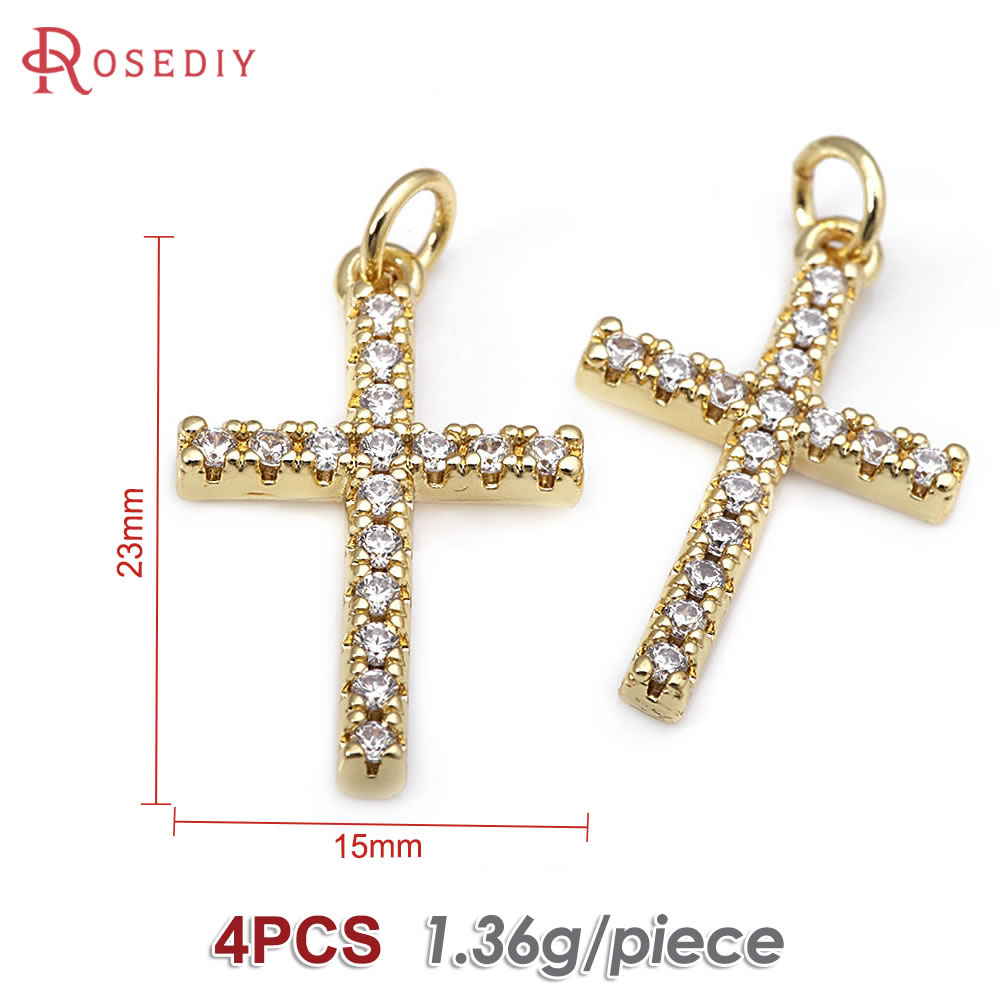 4 stk. messing zirkon kors halskæder charms vedhæng tilbehør smykkefremstillingsmaterialer rosediy officiel hjemmeside: Ren guldfarve