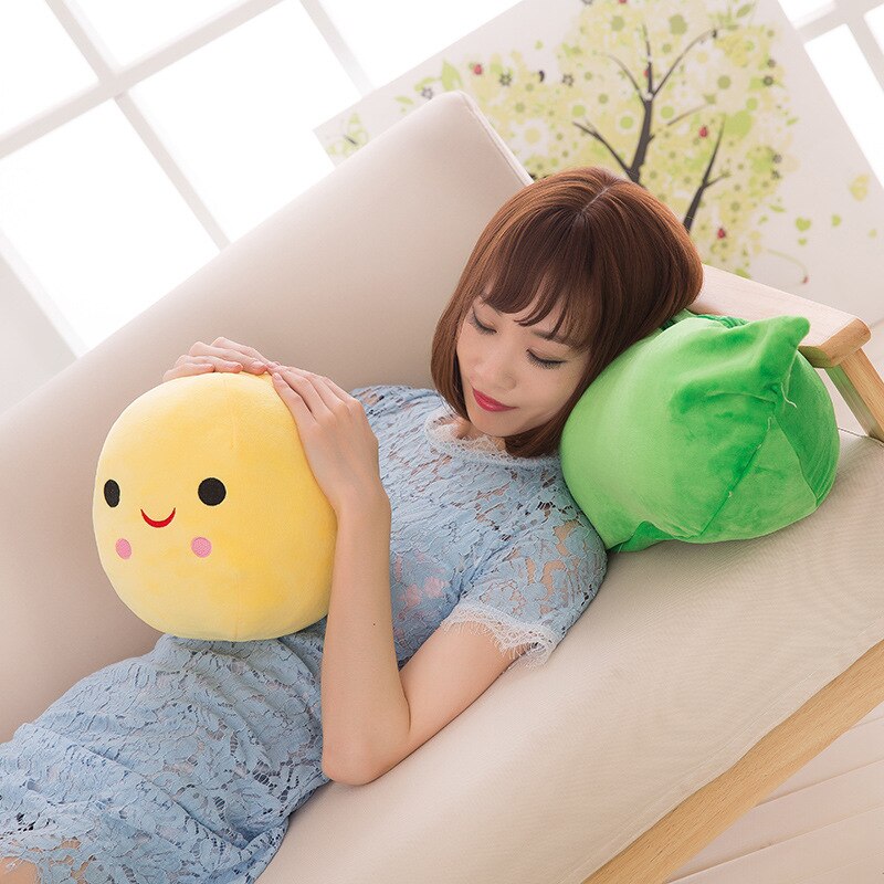 Joli sac de haricot en peluche en forme de gousse de pois avec 3 haricots souriants oreiller doux décoration de la maison FP8