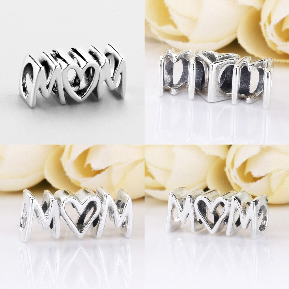 Fit 925 Silver Original Charms Bracelets Mom Letter Heart Charm Bead Pendant For Sterling Original Bangle Jewelry Making DIY