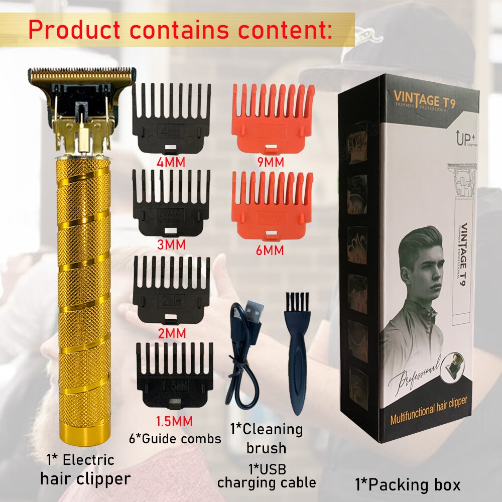 2022 T9 Hair Clipper Limit Comb 6MM 9MM Haircut Machine Shaving Cutting Vintage T9 Machine Beard Trimmer for Men: rose gold spiral 69