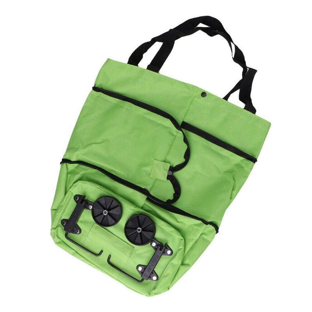 Sammenklappelig indkøbstaske vognpose med hjul købmandstas sammenklappelig håndtaske: Grøn