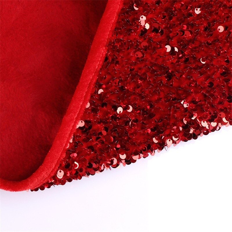 H7ED 30 inch Red Base Sequin Christmas Tree Collar Around Xmas Tree Skirt Home Decor