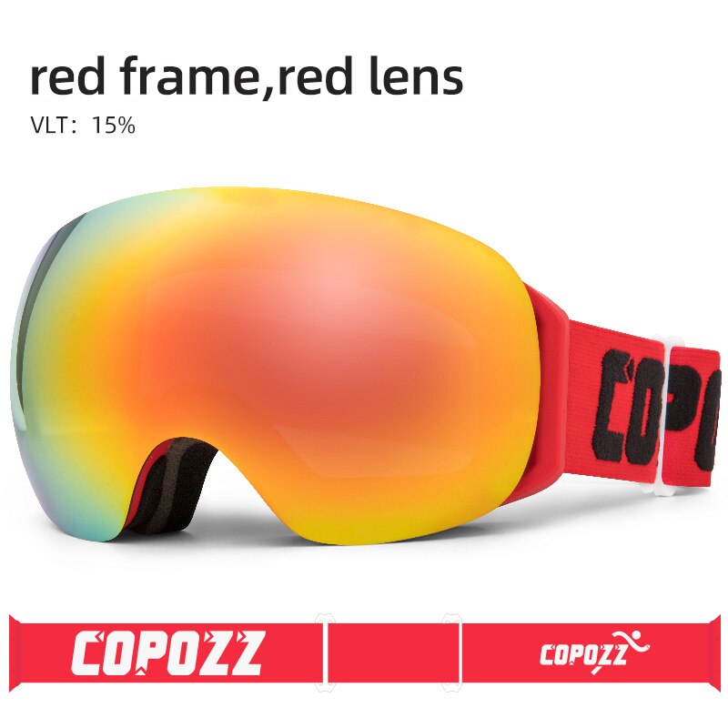 Copozz rammeløse skibriller med snemaske mænd kvinder snowboard beskyttelsesbriller magnetisk  uv400 øjenbeskyttelse anti tåge skiløb: Rød