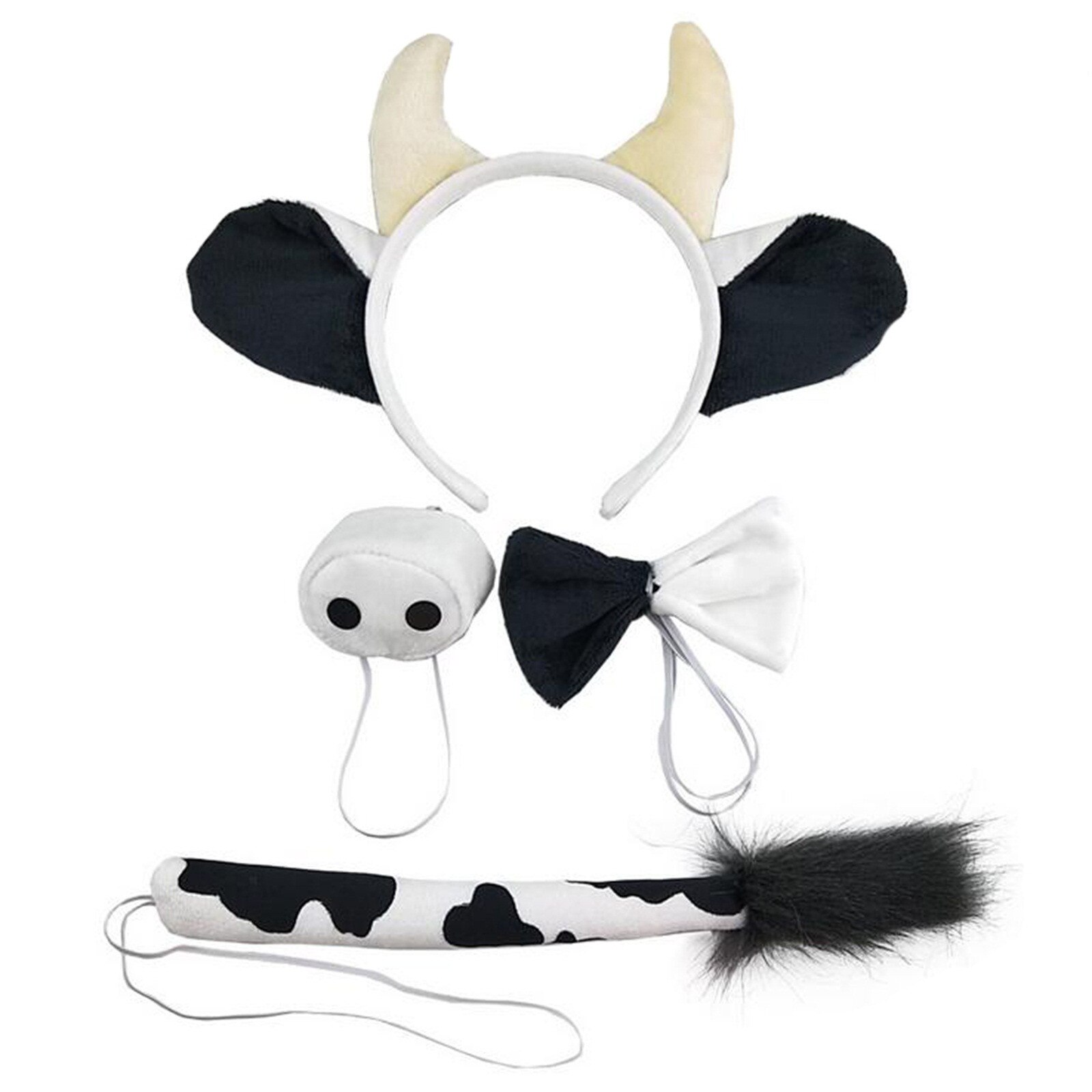 Koe Dier Hoed Set Hoofdband Bow Tie Kinderen Dag Decoratie Hoofdband 4 Stuk Set Leuke Kinderen Party dress Up Accessoires