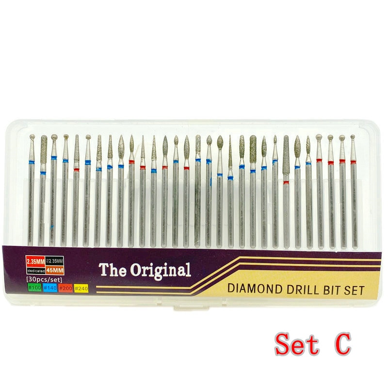 30 Pcs Diamond Nail Boor Dental Diamond Burs Boor Graveren Carving Polijsten Glas Jade Steen Boor Rotary Tool set