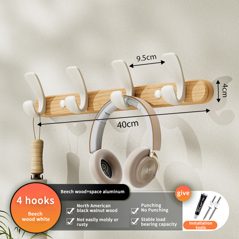 Ganchos para batas de nogal, decoración del hogar, ganchos de madera para ropa, montaje en pared, colgador de bolsas, organización del baño, estilo: BLANCO