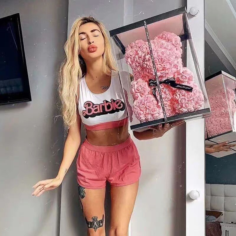 25cm Artificial Rose Teddy Bear Eternal Flower Bubble Bear Handmade Roses Bear Valentine's Day Wedding Bithday for Women