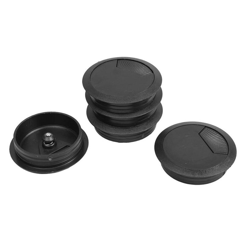 5 Pcs Zwart 70Mm Dia Ronde Plastic Kabel Gat Covers Voor Computer Bureau
