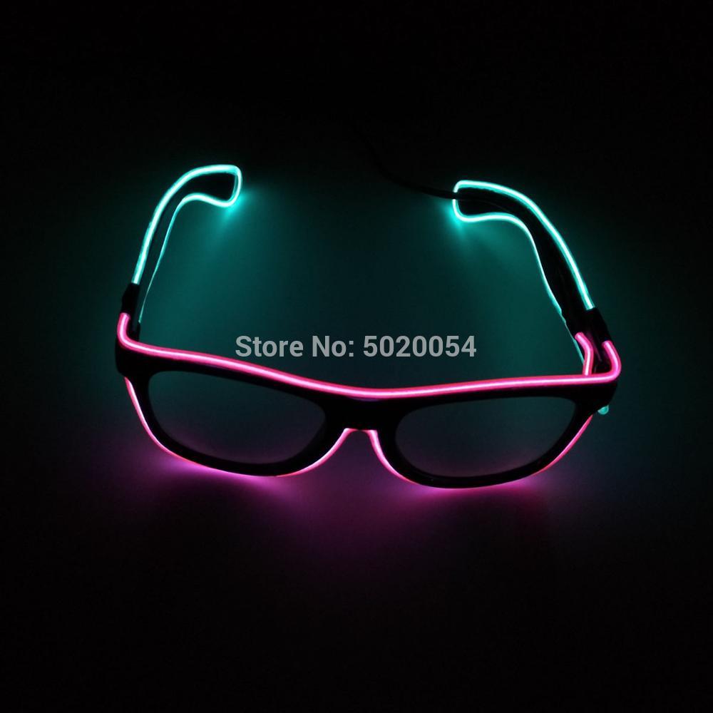 Glasögon män el tråd glödande glasögon mörkerseende lyser upp blinkande glasögon led glasögon: Rosa-transparentblå
