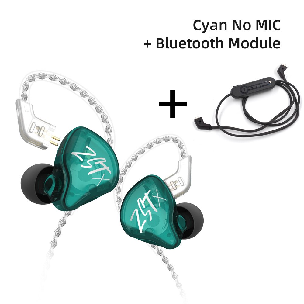 KZ ZST X 1DD + 1BA Hybrid-auriculares, intrauditivos con cancelación de ruido y conector de 2 pines de 0,75 MM, KZ ZSX ZS10 PRO ZSN PRO ZSTX: Cyan no mic BT