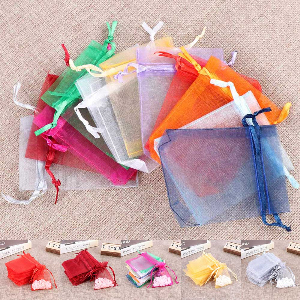 Luxe 50 stuks Bruiloft Gunst Sieraden Bags Verpakking Pouches Organza Snoep Zakken kleurrijke