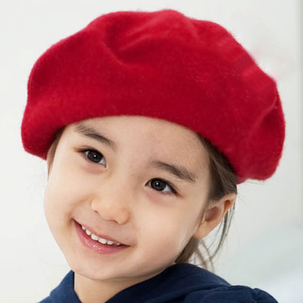 Kinderen Meisjes Stretch Baret Hoed Retro wol Pure Kleur Hoofd Sjaal Wrap Hat Cap winter hoed baby gebreide muts born fotografie