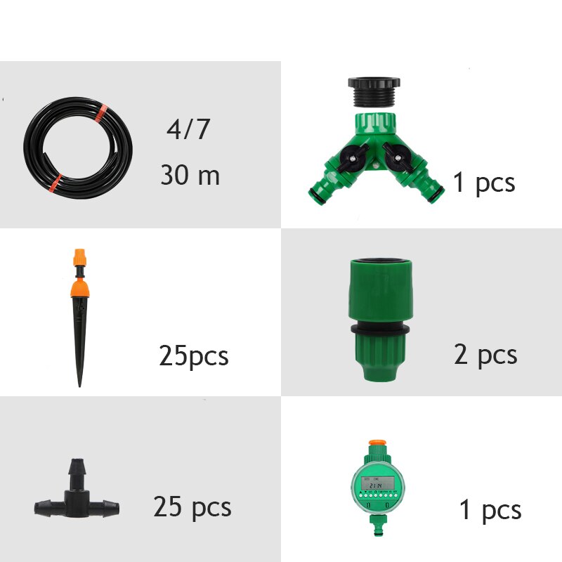 30m Automatic Micro Drip Irrigation System Garden Irrigation Spray Self Watering Kits with Adjustable Dripper: Light Grey