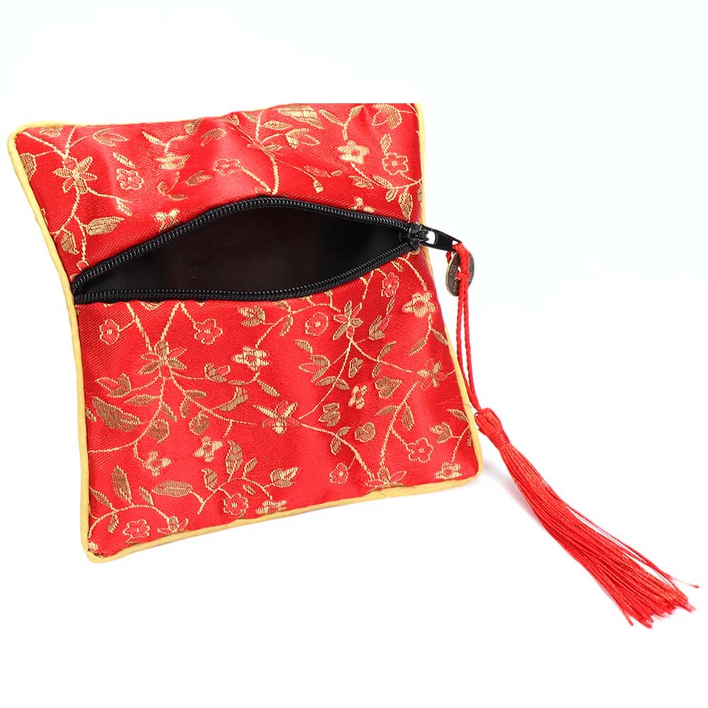 1 stk silke brokade skumring stoff floral smykkepose emballasje trendy utsøkt kvartett håndvesker smykketips bag