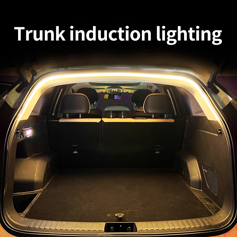 Iluminación de maletero de alto brillo para coche, luz ambiental, decoración interior, cableado LED, tira de luces para puerta trasera con detección automática sin cables