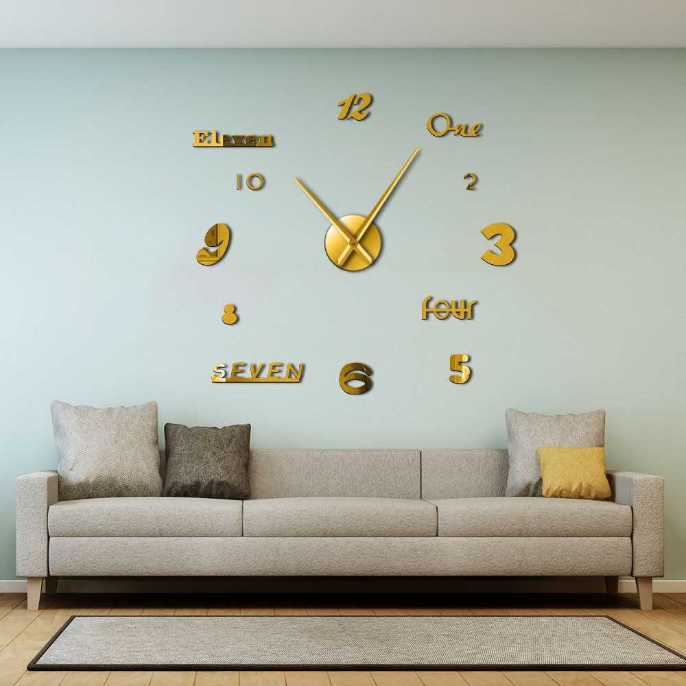 DIY Giant Mordern Wall Clock Horloge 3D DIY Acrylic Mirror Stickers Home Decoration Living Room Quartz Big Needle Hands Watch