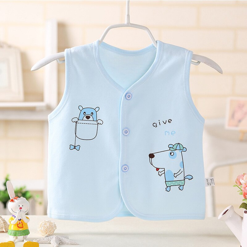Chien Cartoon bébé gilet 100% coton doux infantile gilet confortable bébé garçons filles vêtements v-cou printemps été bébé filles vêtements: Blue Dog / 9M