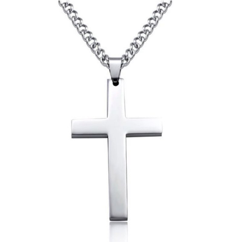 Punk Stainless Steel Cross Gold Silver Color Necklace for Women Men Vintage Chain Crystal Pendant Long Necklaces Jewelry: Silver