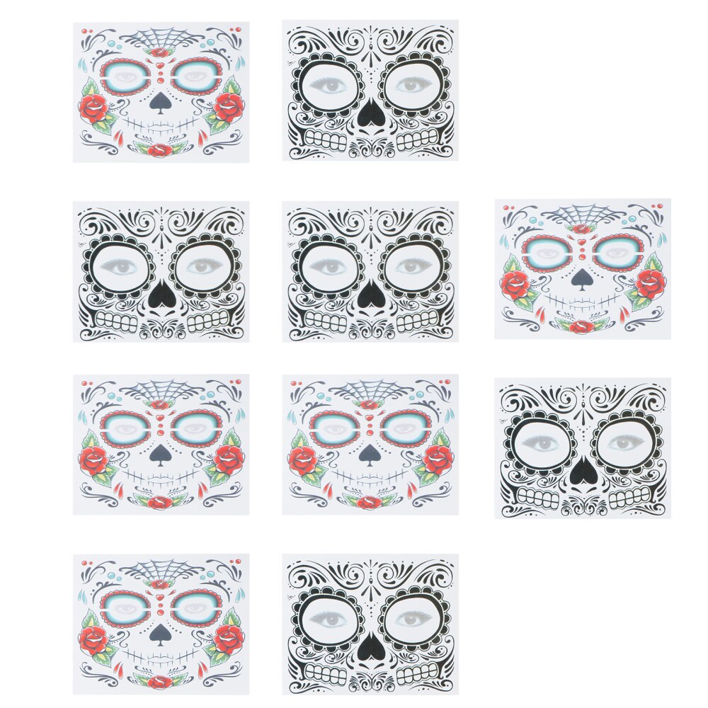 10 Vellen Schedel Tijdelijke Gezicht Tattoos Gezicht Stickers Voor Halloween Party