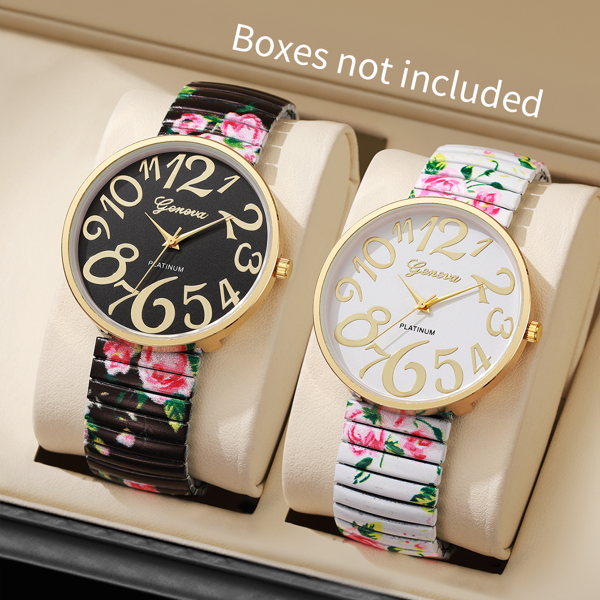 1/2/3/4 Uds. Reloj de Mujer con estampado de flores a la , correa elástica de lujo, relojes de cuarzo árabe, Reloj para Mujer y niñas (sin caja): Rosa