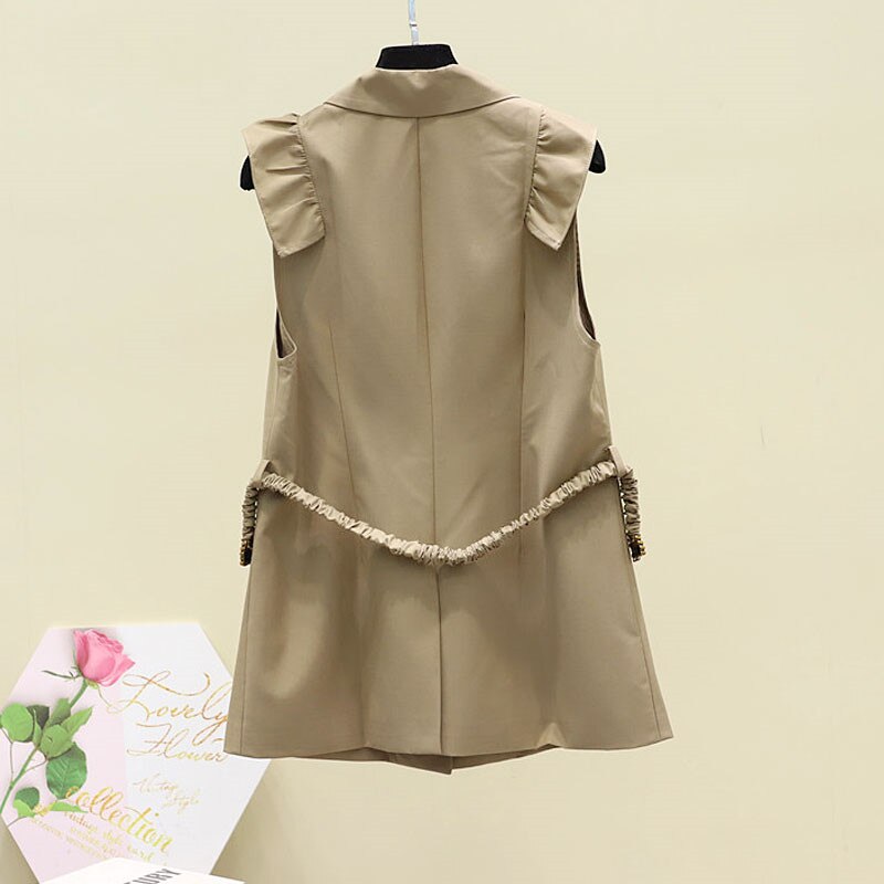 Blazer Long Vintage pour femmes, gilet Chic à bouton unique, costume sans manches, veste d&#39;extérieur, hauts, printemps automne 2022