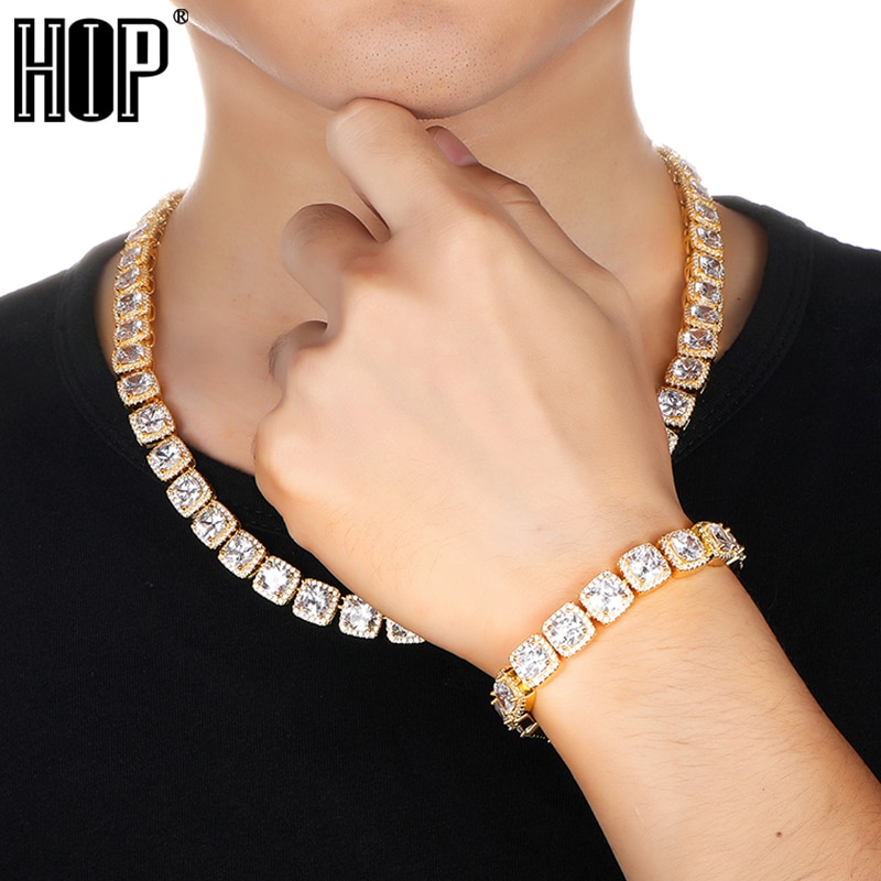 Hip Hop 10Mm Bling Zirconia Iced Out Armband Ketting Geometrische Vierkante Aaa Cz Steen Tennis Ketting Voor Mannen vrouwen Sieraden
