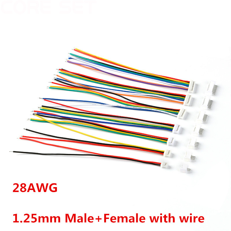10 Sets Male &amp; Female PCB Connector 1.25 JST 2/3/4/5/6/7/8/9/10 Pin Single Head Plug With 100mm Electronic Wire Connectors