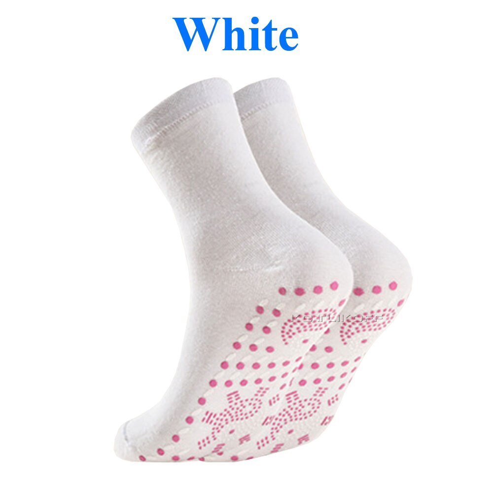 Calcetines térmicos de turmalina para hombre y mujer, calcetín de masaje para terapia magnética: White