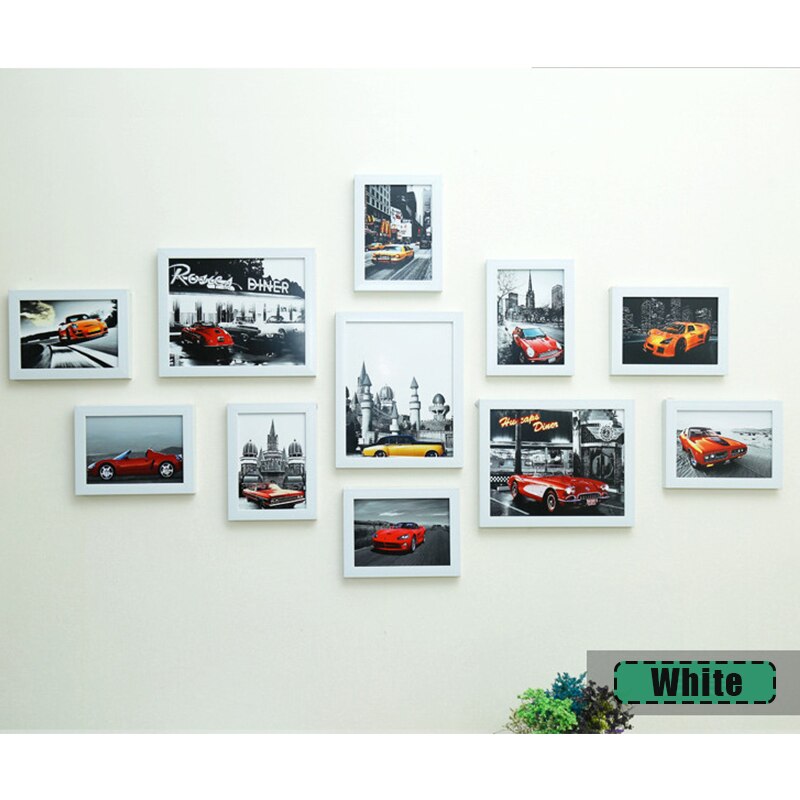 11 stk/sæt træ billedrammer væg fotoramme familie billedskærm stue gang soveværelse vægdekoration: Hvid