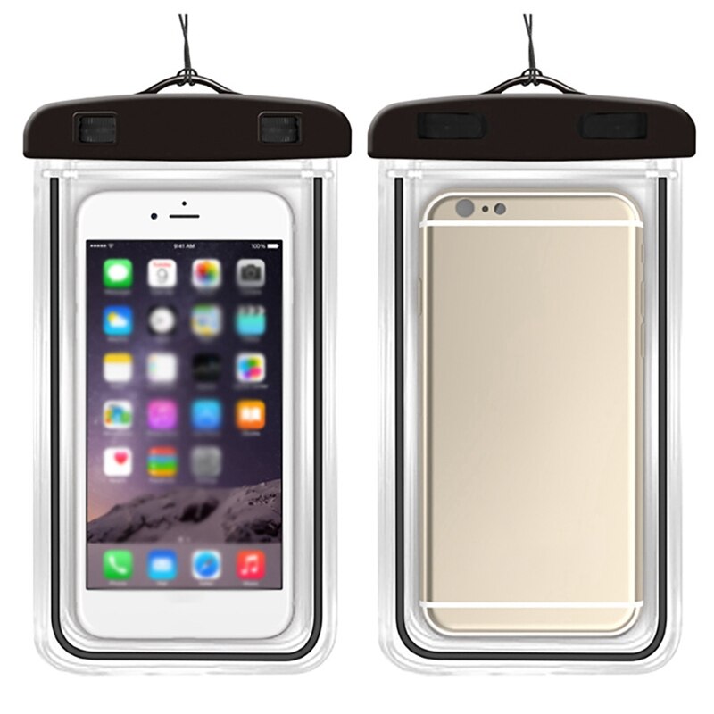 ¡Producto en oferta! Funda de teléfono móvil impermeable fluorescente de TPU de , bolsa transparente sellada de PVC, funda de teléfono SUMERGIBLE: Color negro