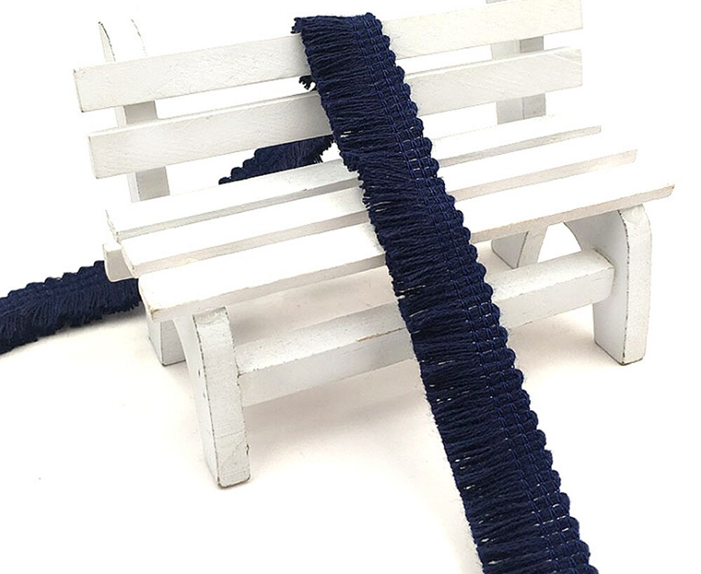 YACKALASI 50 Yds/Lot Short Fringe Tassel 100% Cotton Trimming Hanging Fringe For Curtain Dance Dress Appliques Trims 1.5cm Wide: Navy blue