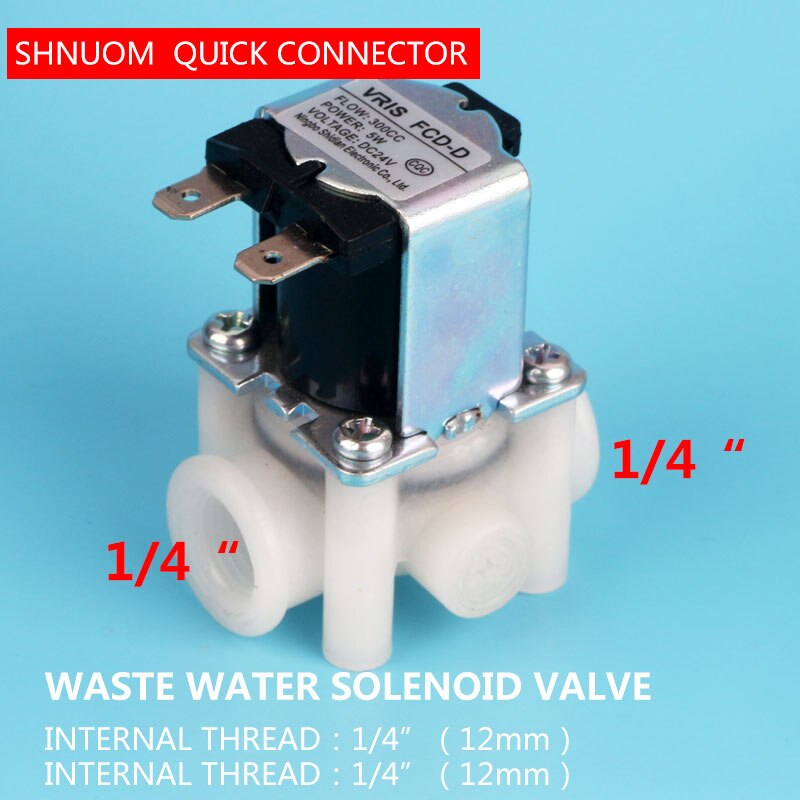 Internal Thread 1/4" DC24V Waste Water Solenoid Valve 300cc Flow RO Water Purifier FCD-D Electromagnetic Valve Normally Closed