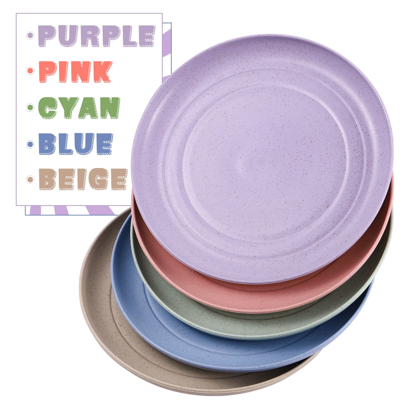 5pcs Wheat Straw Plates Unbreakable Lightweight Dinner Plates Reusable Sturdy Dinnerware Set for Home Kitchen