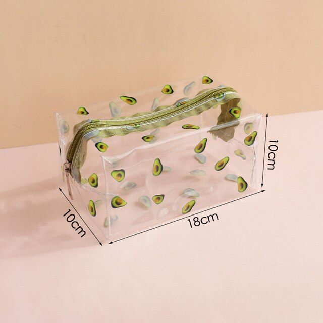 Vattentät transparent sminkpåse söt kosmetisk väska förvaringspåse klart fodral toalettpåse pvc dragkedja rese smink arrangör: Avokado
