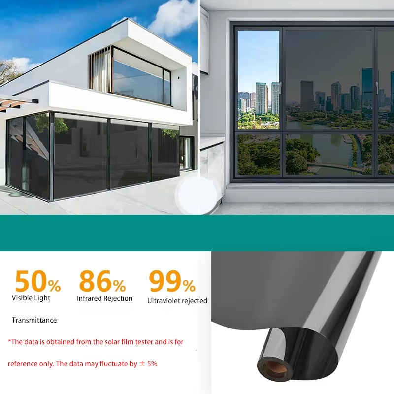 Einweg-Spiegel-Fensterfolien-Aufkleber, Heimisolierung, Glasfolie, Fenster, Balkon, Sichtschutz, Sonnenschutz, UV-Schutz: 440*440mm / Schwarz