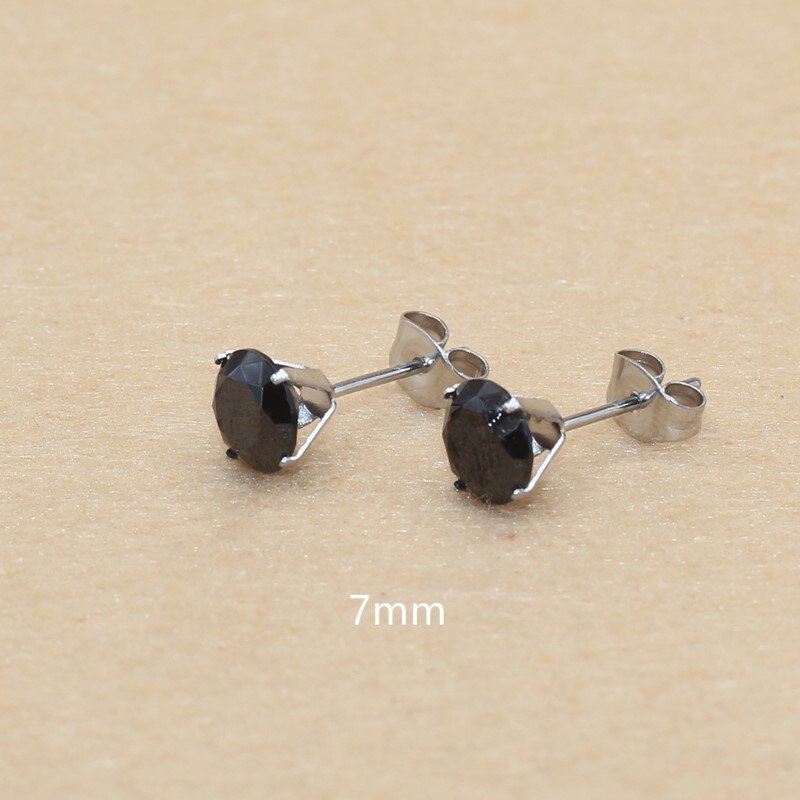 Size 3mm to 8mm 316L Stainless Steel Black Round Zircon Stud Earrings No Fade Allergy Free Brief Jewelry: Imitation Rhodium Plated