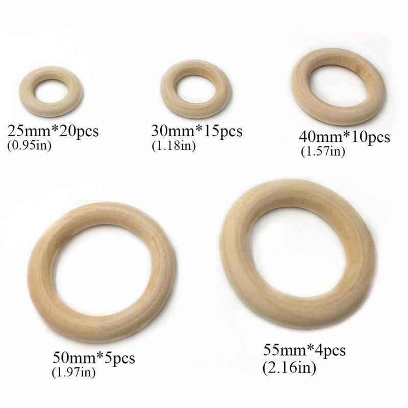 Houten ringen, natuurlijke houten ringen voor knutselen, doe-het-zelf babybijtringen, onafgewerkte houten cirkels, hangerconnectoren, sieraden maken