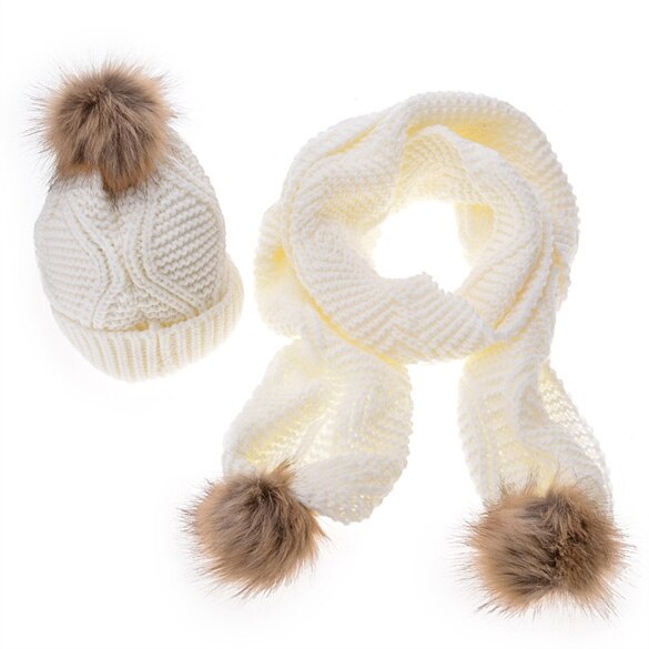 Höst vinter kvinna varma halsdukar diamantform ull stickade mössor virkade skullies gorros kvinna hattar två delar mössa + halsduk /set: Vit