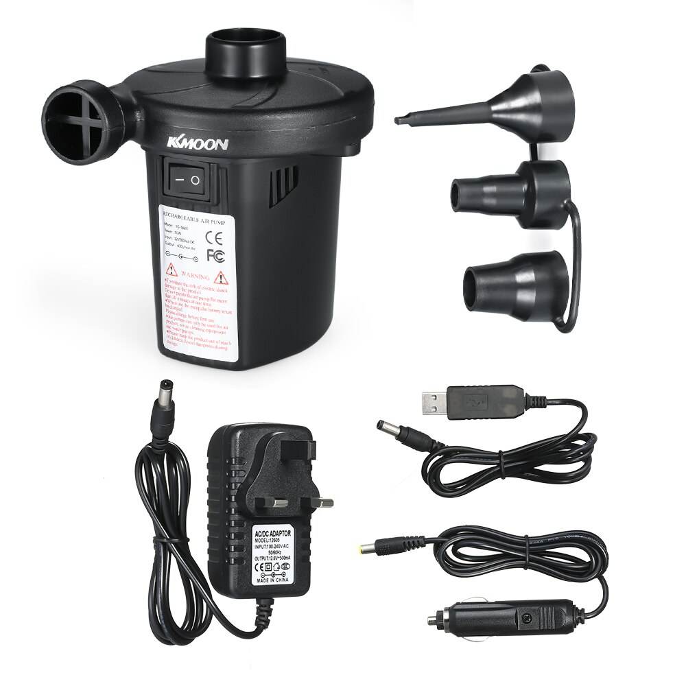 Kkmoon opblaasbare pomp elektrische luchtbed campingpomp met 3 spuitmonden draagbaar snel vullend voor auto thuisgebruik