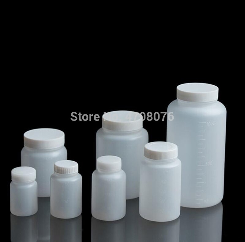 Pe laboratoriereagensflaske med skala plastprøveflaske med skruelåg bred mund rundt til kemisk eksperiment 60ml 10 stk