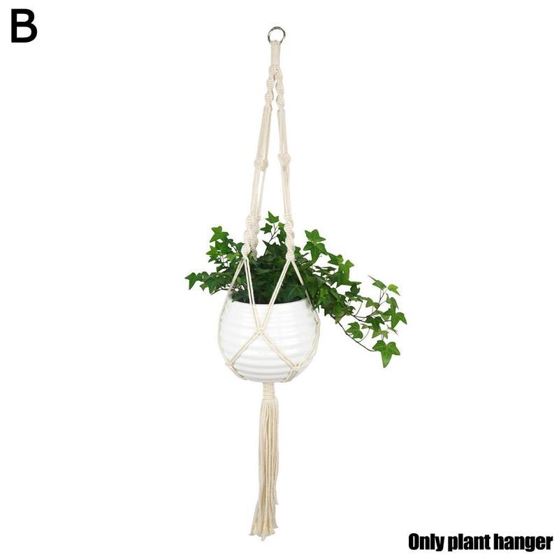 1-- pack macramé plantenhangers, verschillende niveaus, handgemaakte bloemenhouderset, katoenen standaard, touwplantenbakken voor binnen, hangend, po  i0 g 2: B