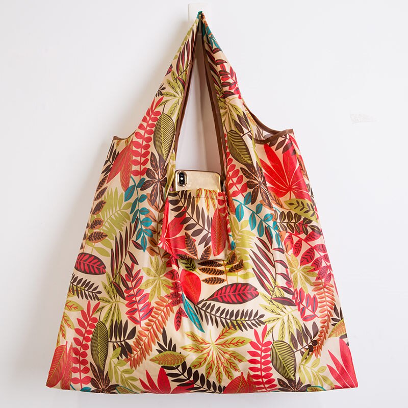 ECO Polyester Reusable Tote Foldable Shopping Bag Women Men Travel Shopper Package Buy vegetables traveling sho: A leaf