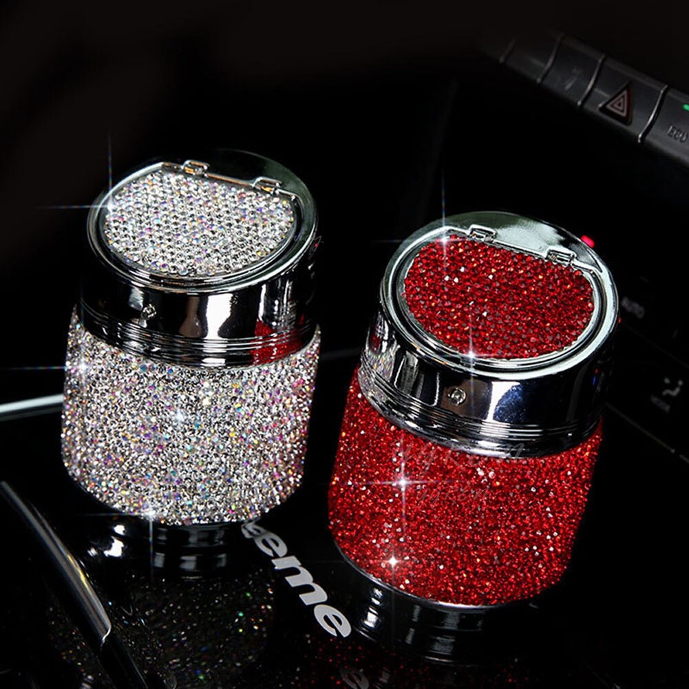 Cenicero de lujo de 6 colores para coche, color rosa, blanco, dorado brillante, con cubierta para coche, gran para mujeres y niñas