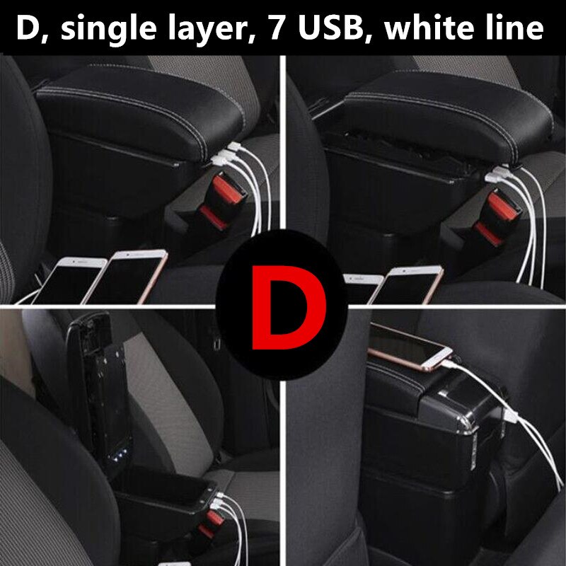 Universele Armsteun Auto Armsteun Center Middenconsole Draaibare Opbergdoos Top: D Black White line